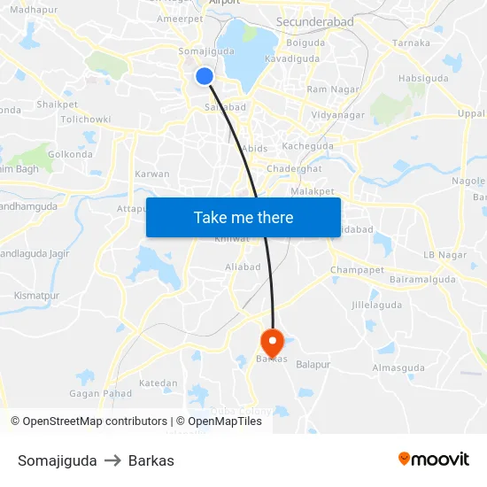 Somajiguda to Barkas map
