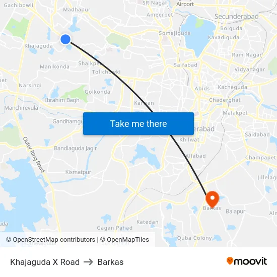 Khajaguda X Road to Barkas map