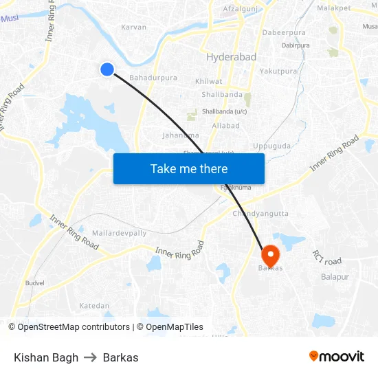 Kishan Bagh to Barkas map