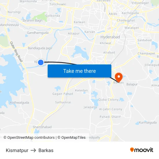 Kismatpur to Barkas map