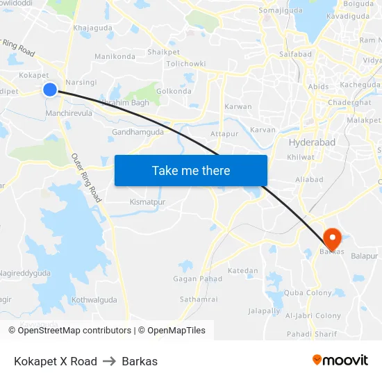 Kokapet X Road to Barkas map