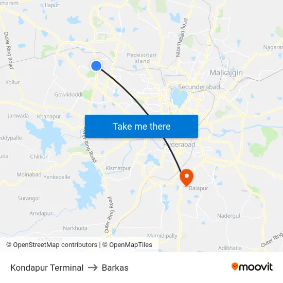Kondapur Terminal to Barkas map