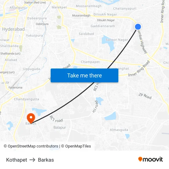 Kothapet to Barkas map