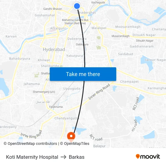 Koti Maternity Hospital to Barkas map