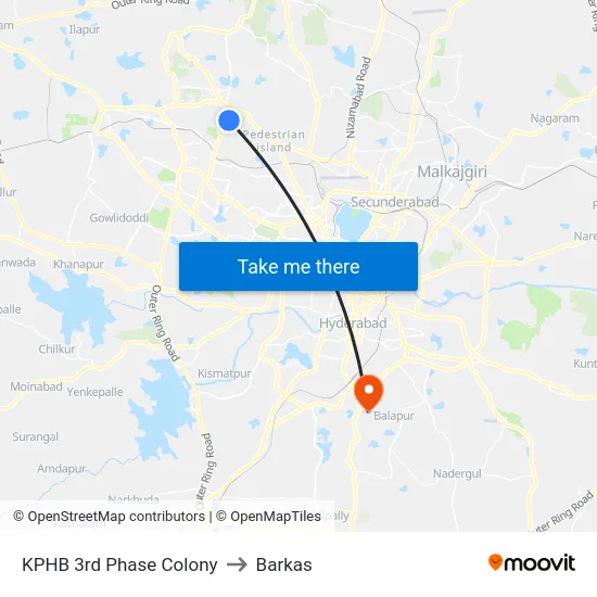 KPHB 3rd Phase Colony to Barkas map