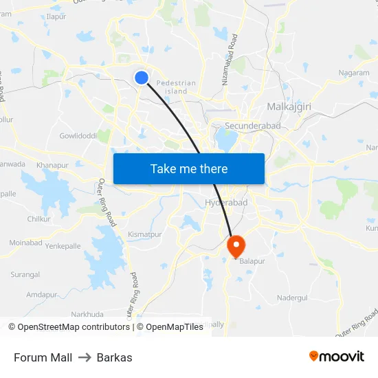 Forum Mall to Barkas map