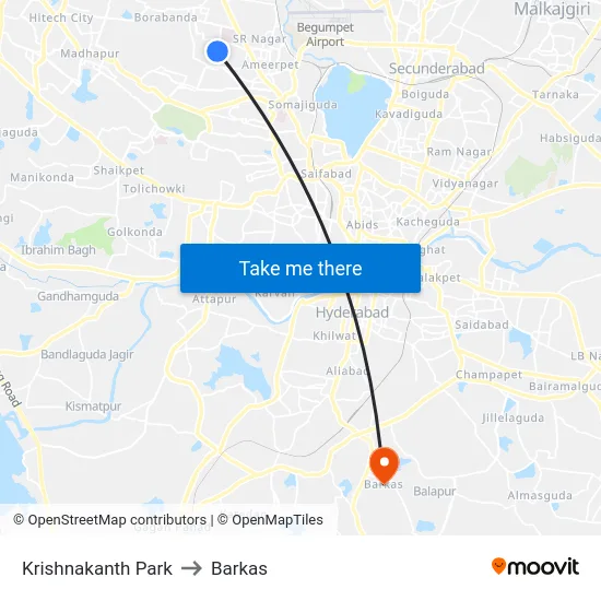 Krishnakanth Park to Barkas map