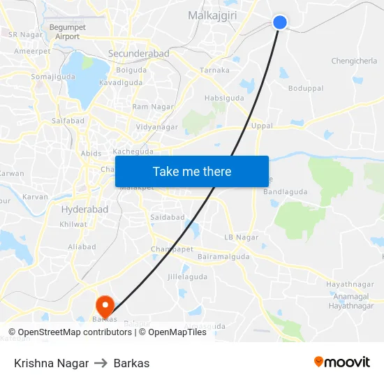 Krishna Nagar to Barkas map