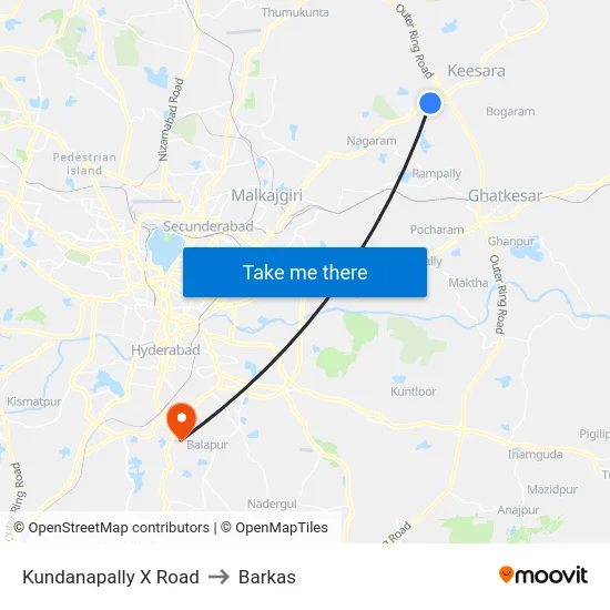 Kundanapally X Road to Barkas map