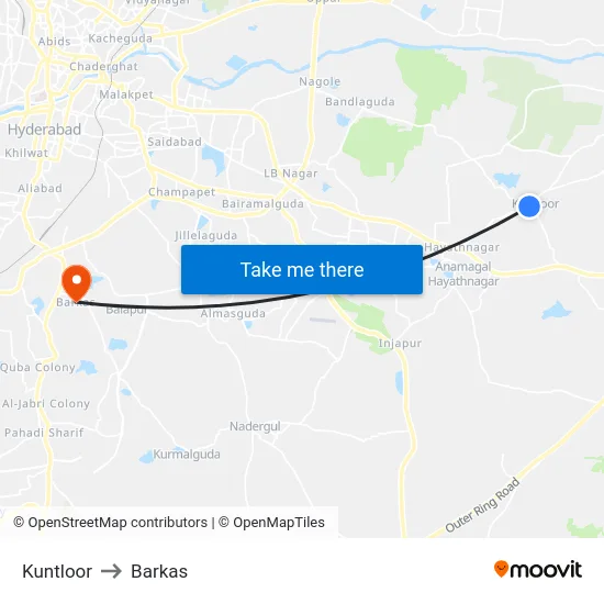 Kuntloor to Barkas map