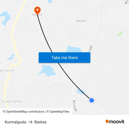 Kurmalguda to Barkas map