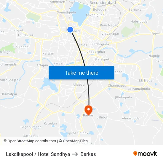 Lakdikapool / Hotel Sandhya to Barkas map