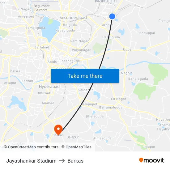 Jayashankar Stadium to Barkas map