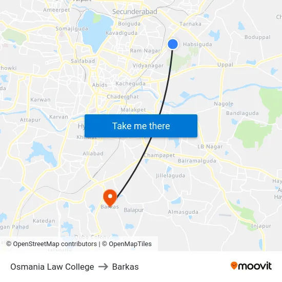 Osmania Law College to Barkas map