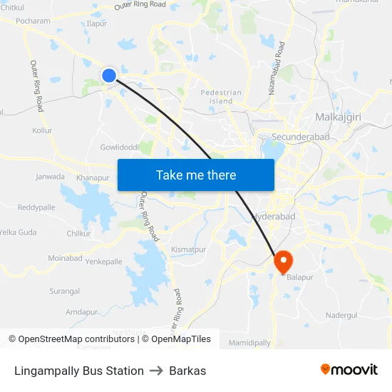 Lingampally Bus Station to Barkas map