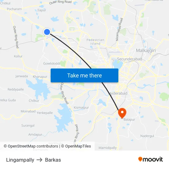 Lingampally to Barkas map
