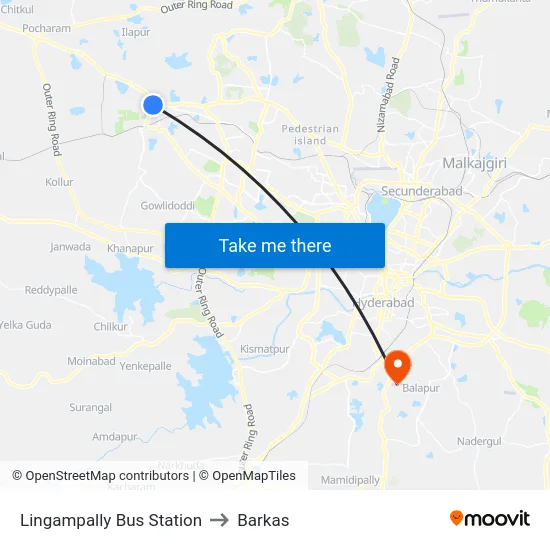 Lingampally Bus Station to Barkas map