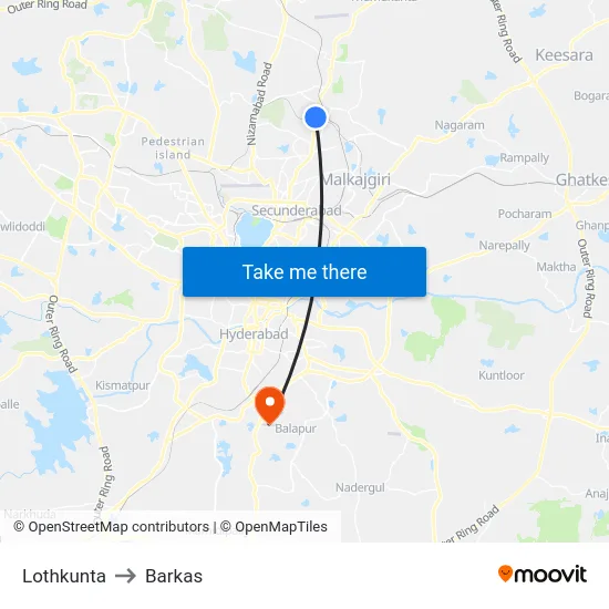 Lothkunta to Barkas map