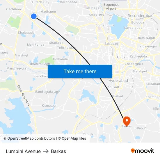 Lumbini Avenue to Barkas map