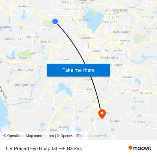 L.V Prasad Eye Hospital to Barkas map