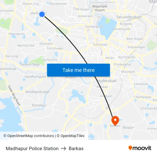 Madhapur Police Station to Barkas map