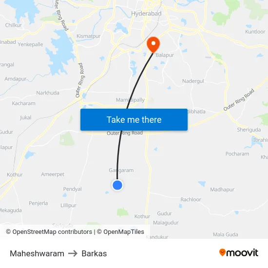 Maheshwaram to Barkas map