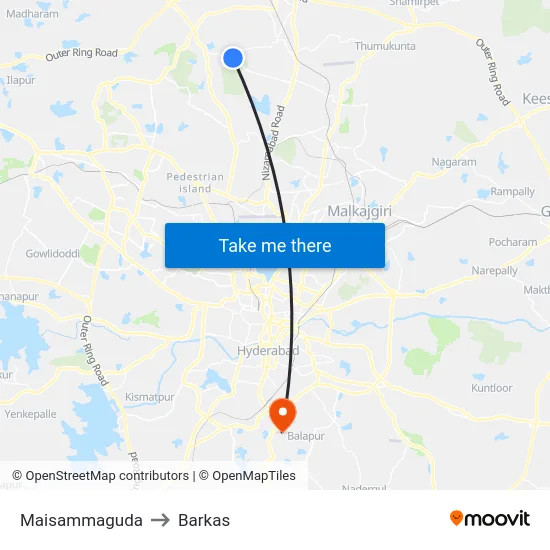 Maisammaguda to Barkas map