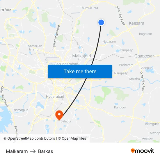 Malkaram to Barkas map