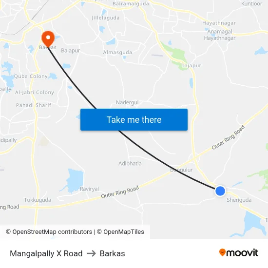 Mangalpally X Road to Barkas map