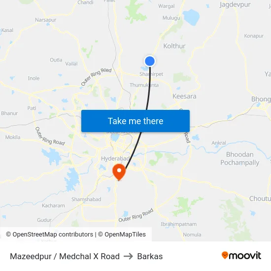 Mazeedpur / Medchal X Road to Barkas map