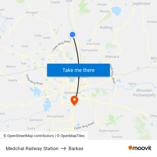 Medchal Railway Station to Barkas map