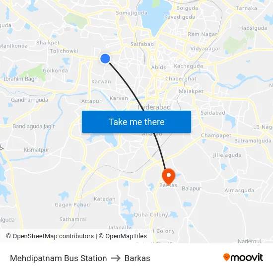 Mehdipatnam Bus Station to Barkas map