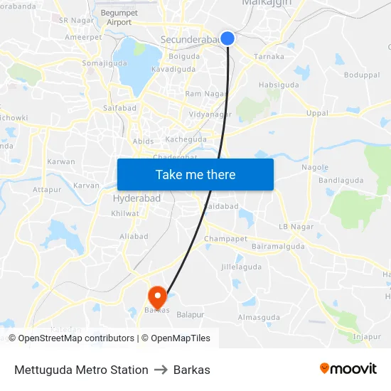 Mettuguda Metro Station to Barkas map