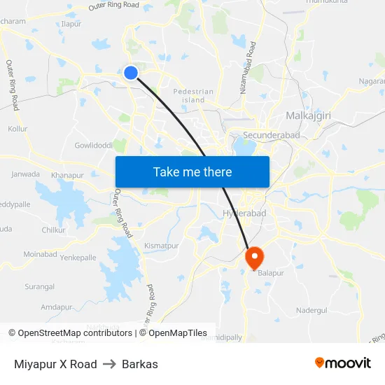 Miyapur X Road to Barkas map