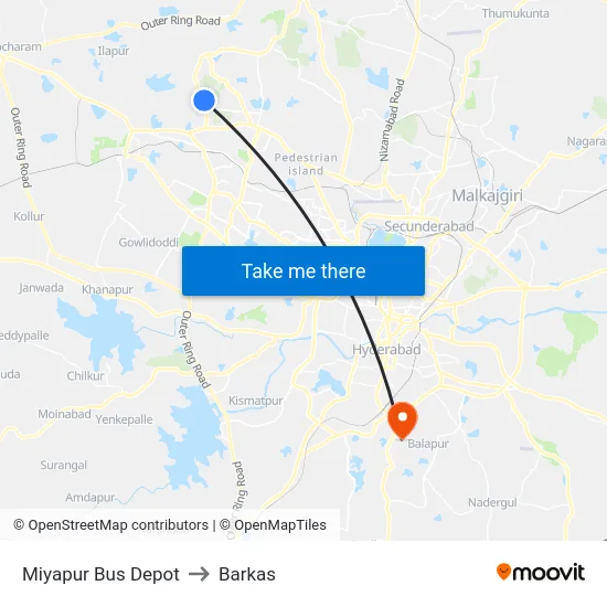 Miyapur Bus Depot to Barkas map