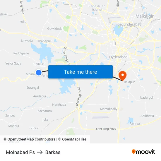 Moinabad Ps to Barkas map