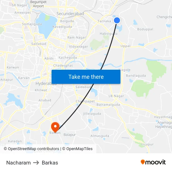 Nacharam to Barkas map