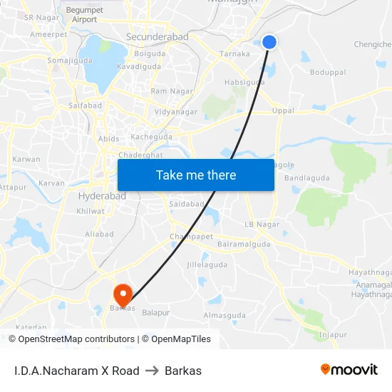I.D.A.Nacharam X Road to Barkas map
