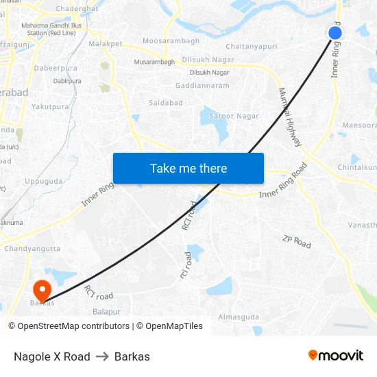 Nagole X Road to Barkas map