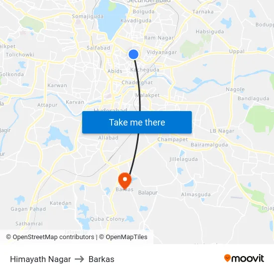 Himayath Nagar to Barkas map