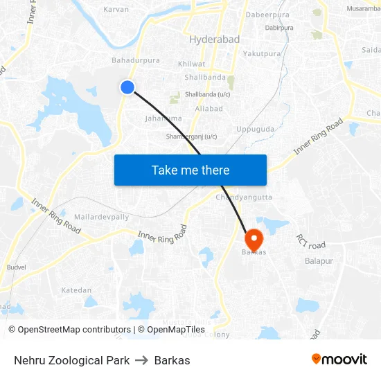 Nehru Zoological Park to Barkas map