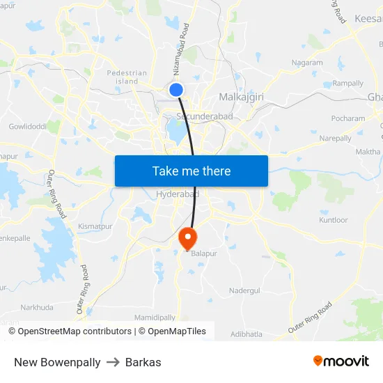 New Bowenpally to Barkas map