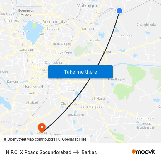 N.F.C. X Roads Secunderabad to Barkas map