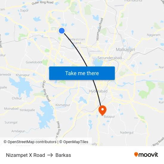 Nizampet X Road to Barkas map