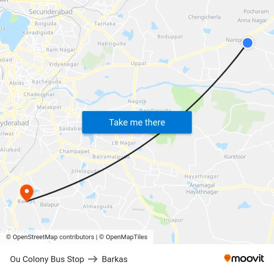Ou Colony Bus Stop to Barkas map