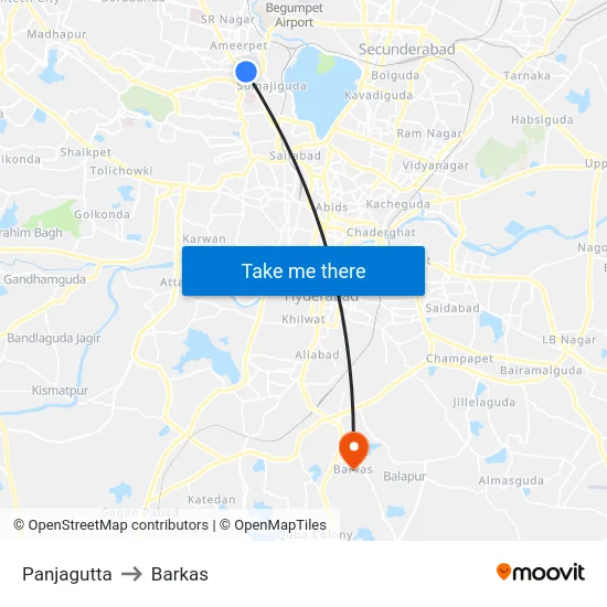 Panjagutta to Barkas map