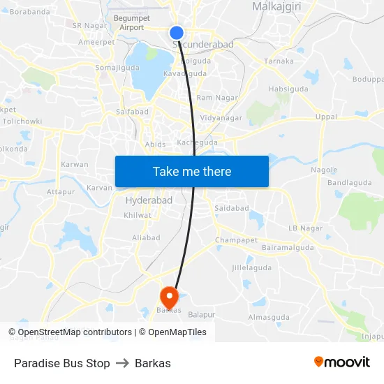 Paradise Bus Stop to Barkas map