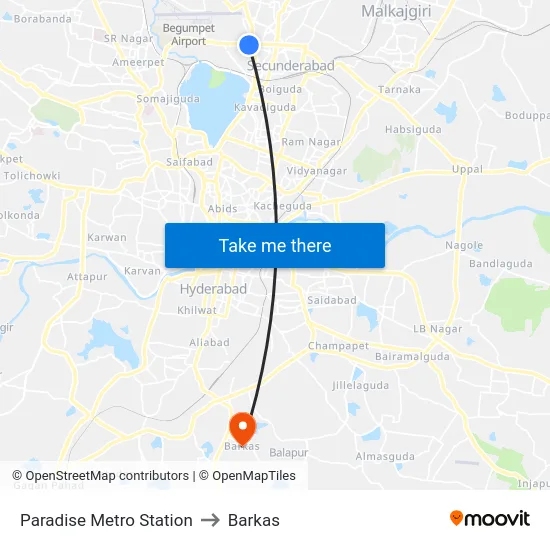 Paradise Metro Station to Barkas map