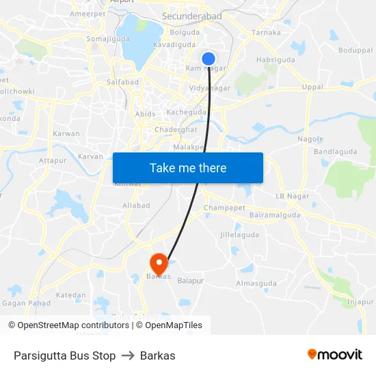Parsigutta Bus Stop to Barkas map
