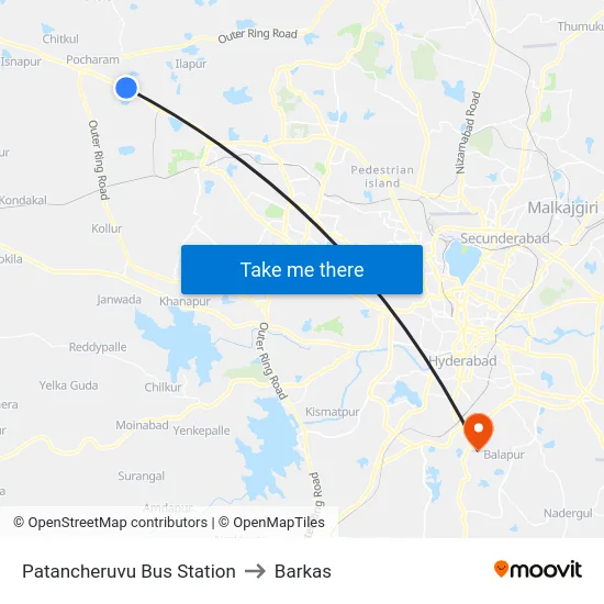Patancheruvu Bus Station to Barkas map